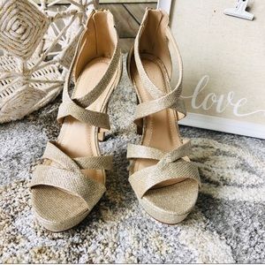 Glitter Gold Criss Cross Toe Heels